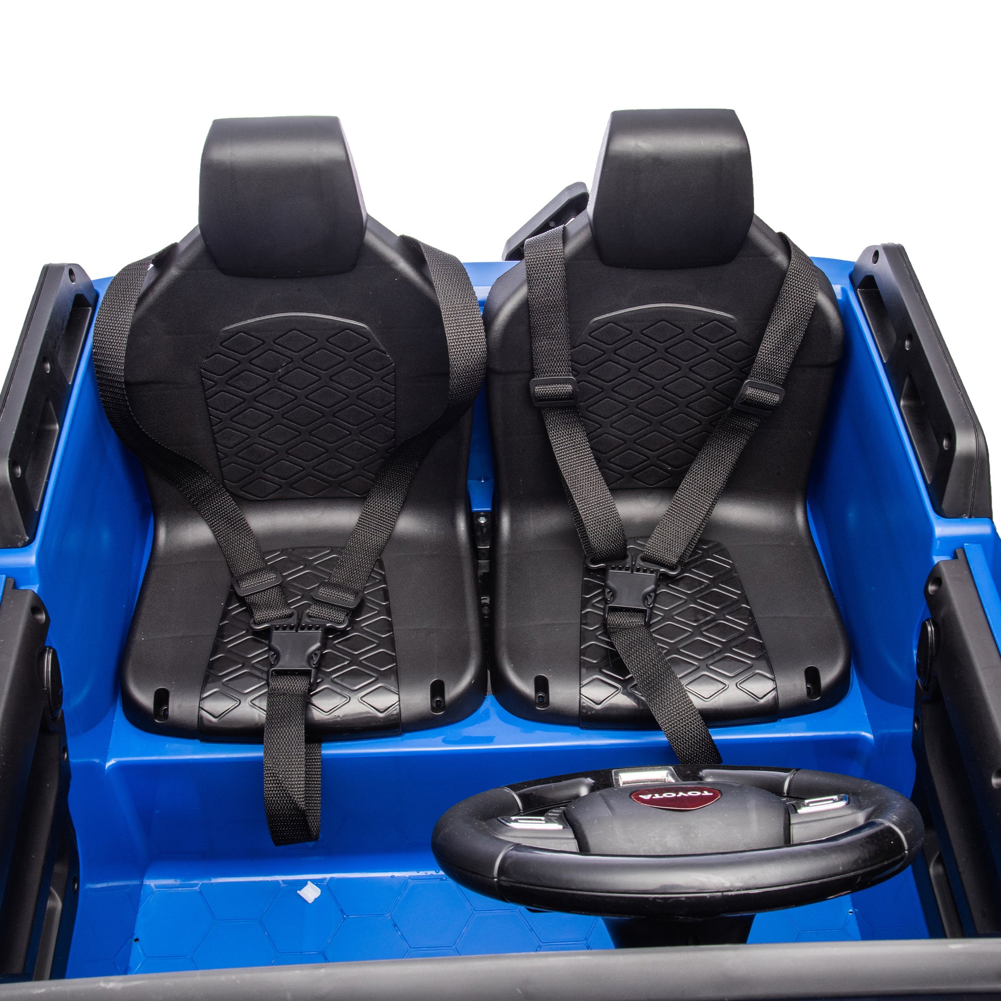 24V Two Seater Kids Ride On Car W Parents Remote Control, Licensed Toyota Lc250,2Wd,110W Motors,With Shovel,Three Point Seat Belt,Slow Start,Speed Adjustment,Bluetooth,Music For Kids Aged 3 . Blue 100 149 Lbs Polypropylene