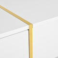 47.2'' X 31.4''Minimalist High Gloss Coffee Table With 2 Drawers, Multi Storage Rectangle Sofa Table With Golden Wood Grain Legs, Modern Center Table For Living Room, White White Particle Board Mdf