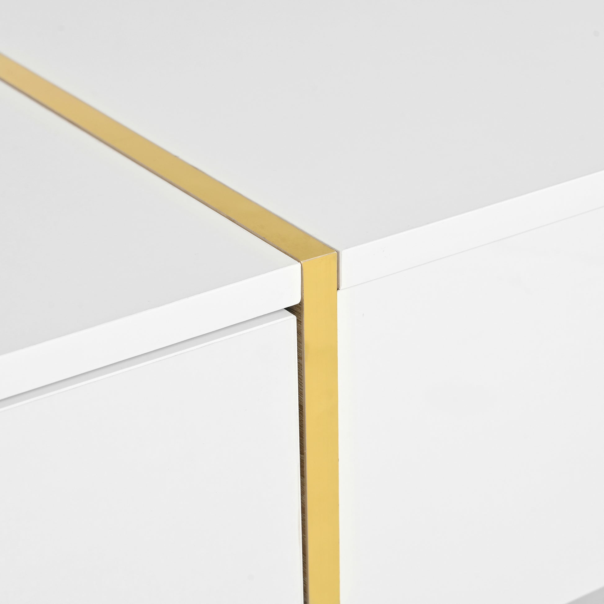 47.2'' X 31.4''Minimalist High Gloss Coffee Table With 2 Drawers, Multi Storage Rectangle Sofa Table With Golden Wood Grain Legs, Modern Center Table For Living Room, White White Particle Board Mdf