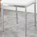 Table And Chair Set.Rectangular Dining Table With Tempered Glass Tabletop And Silver Plating Metal Legs.Paired With 4 Checkered Armless High Back White Chairs With Electroplated Metal Legs. White Seats 4 Glass Metal