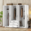 6 Doors Wooden Wardrobe Storage For Bedroom, With Big Drawers, White White Plywood