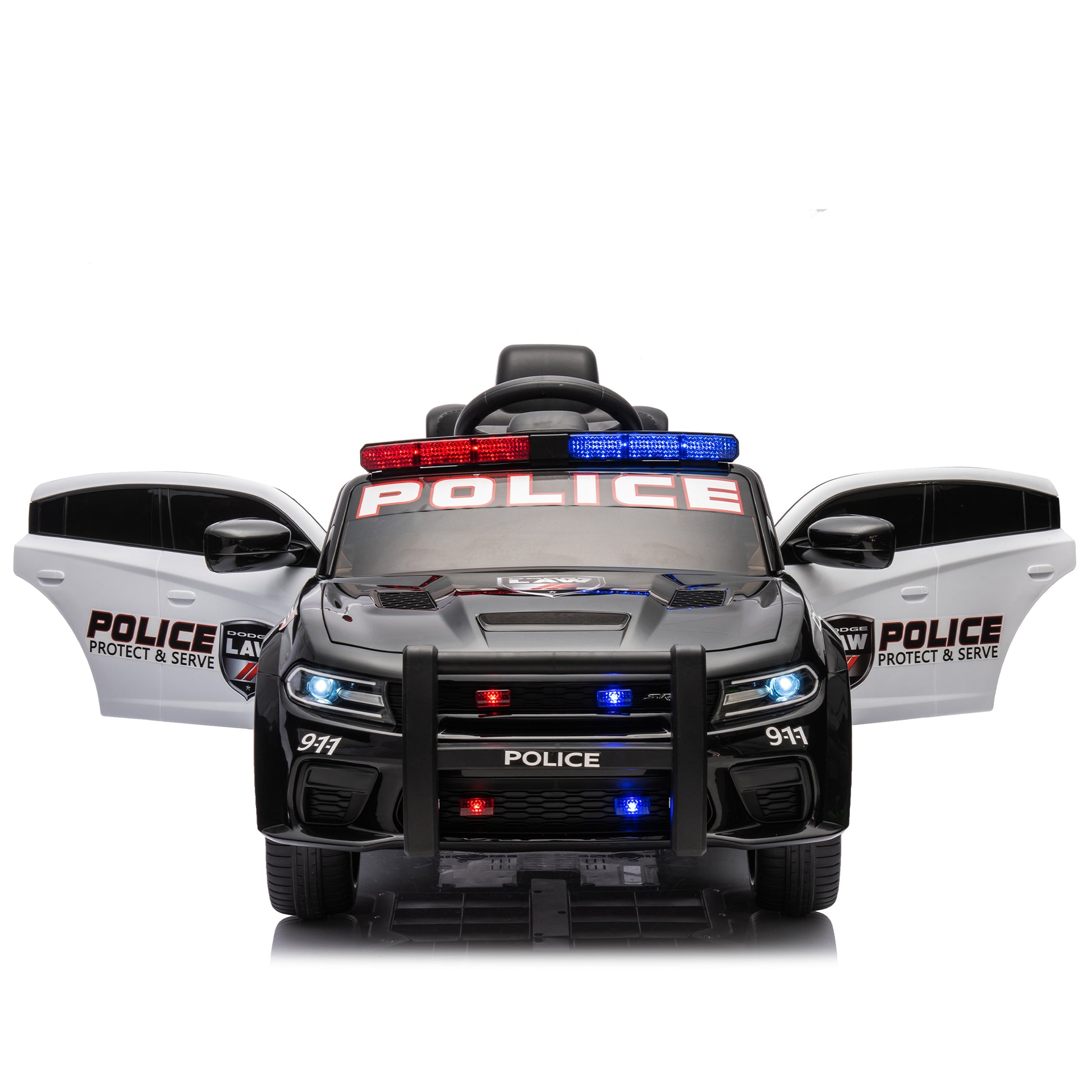 Licensed Dodge Charger,12V Kids Ride On Police Car W Parents Remote Control,Anti Collision Bar,Front& Top Alarm Light Design,Police Car Sticker,Megaphone,Three Speed,Slow Start,Four Wheel Suspension. Black Plastic