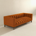 Melissa Mid Century Orange Velvet Modern Sofa Brown,Burnt Orange Mid Century Modern Foam Solid Wood,Velvet 3 Seat