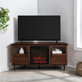 Modern Angled Side Fireplace Corner Tv Stand For Tvs Up To 10015 Dark Walnut Dark Brown Mdf Mdf