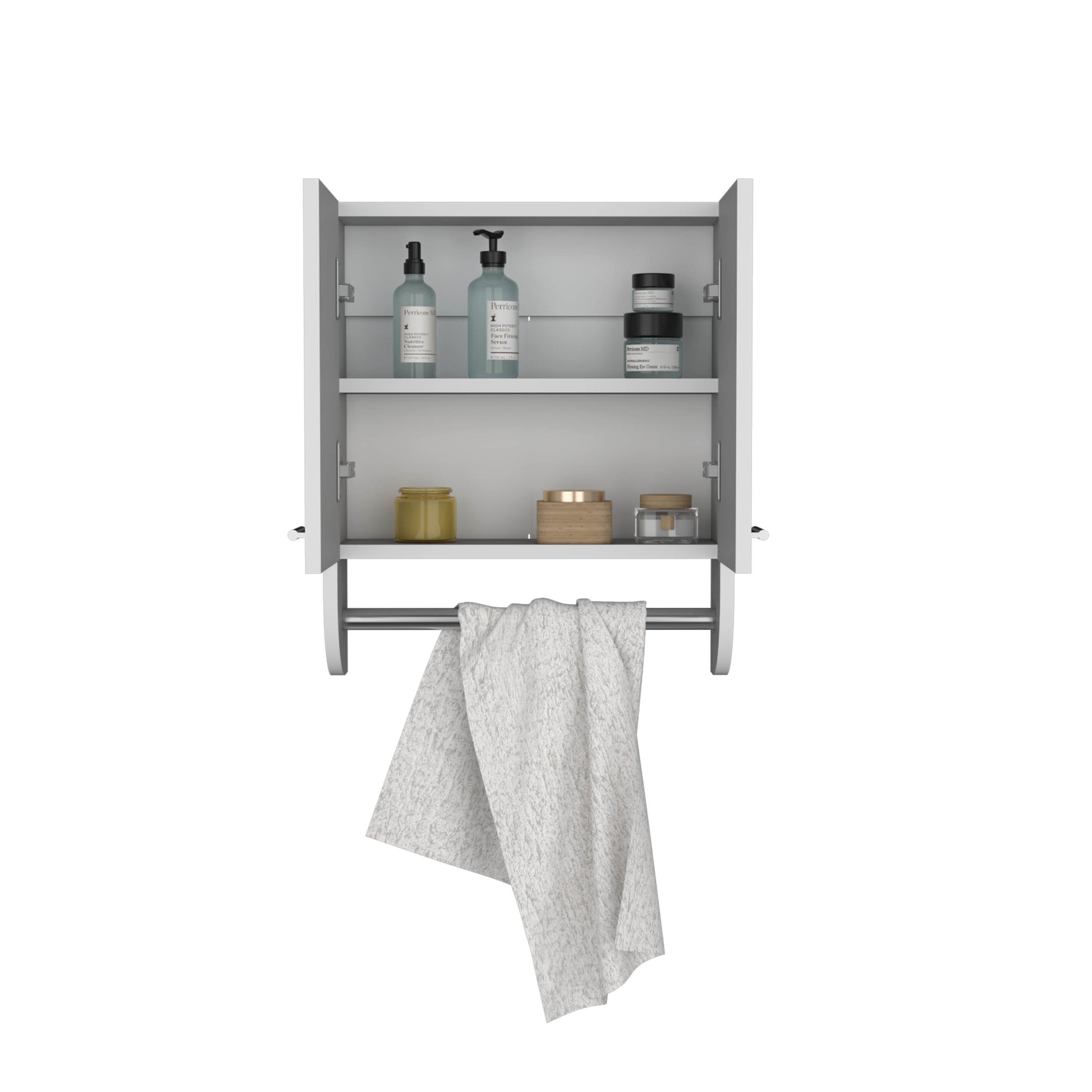 Optim Medicine Cabinet With Towel Holder 17.4" Wide Medice Cabinet Organizer With Two Interior Shelves And Tower Holder For Bathroom, Kitchen, Mudroom White 2 2 Bathroom Wall Mounted Modern Particle