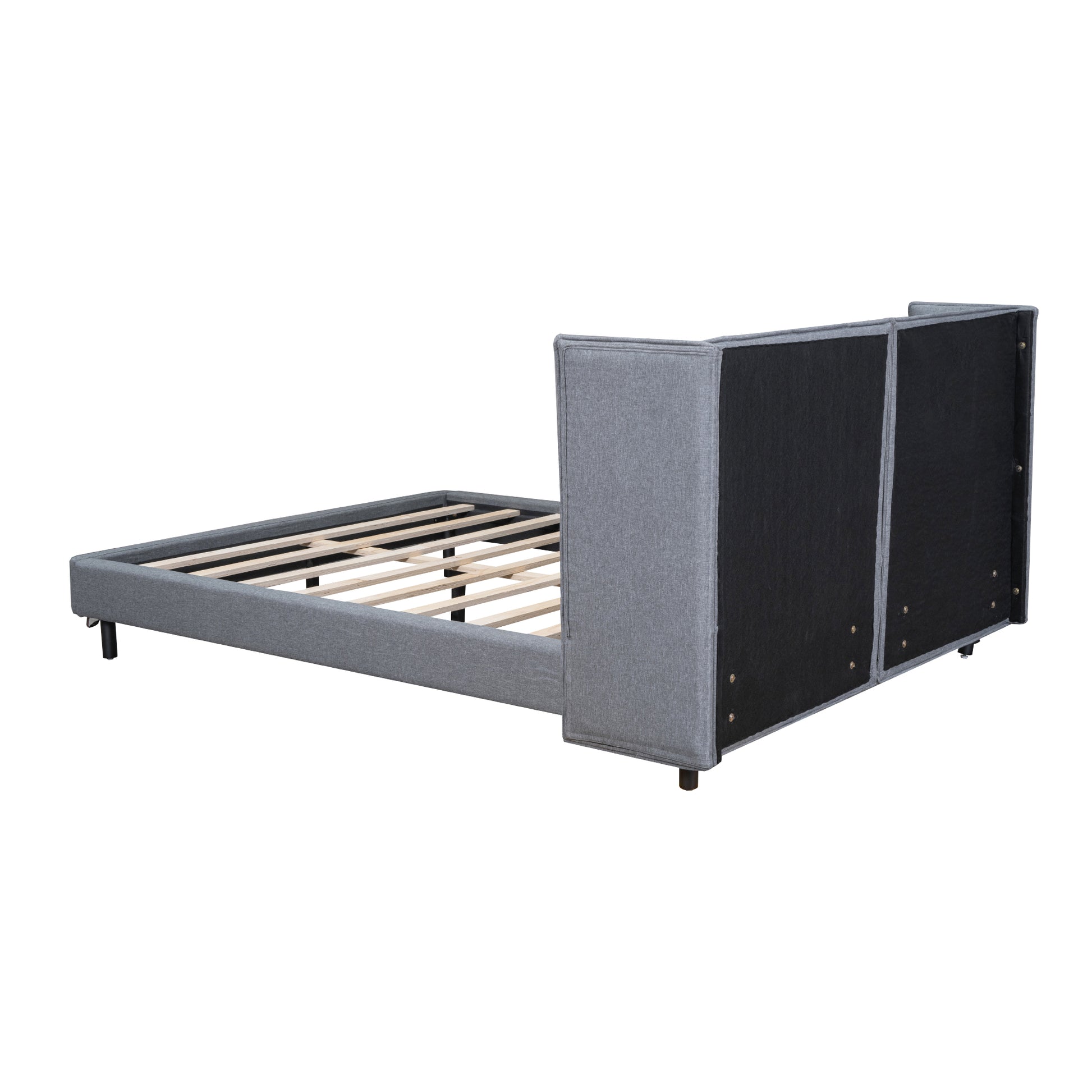 Queen Size Upholstered Platform Bed With Led Lights And U Shaped Headboard, Linen Fabric, Gray Queen Gray Wood Metal