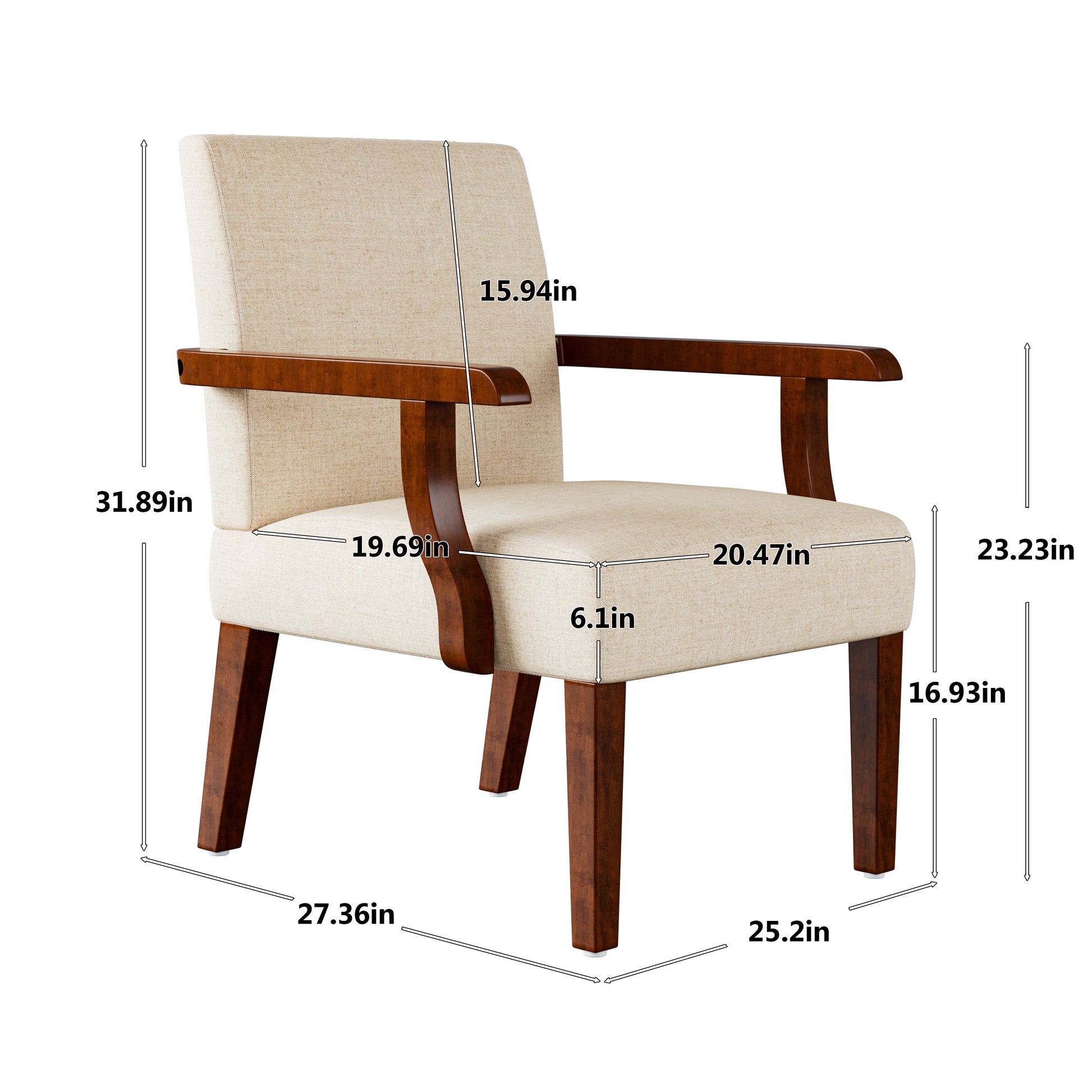 Fabric Accent Arm Chair Set Of 2 With Round Wood Table Beige Fabric