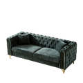 82 Inch Chenille Pull Buckle Design Sofa For Living Room,Buttons Tufted With Copper Nail Decoration Armrest, Modern Couch Upholstered Button And Metal Legs Green Foam Chenille 3 Seat