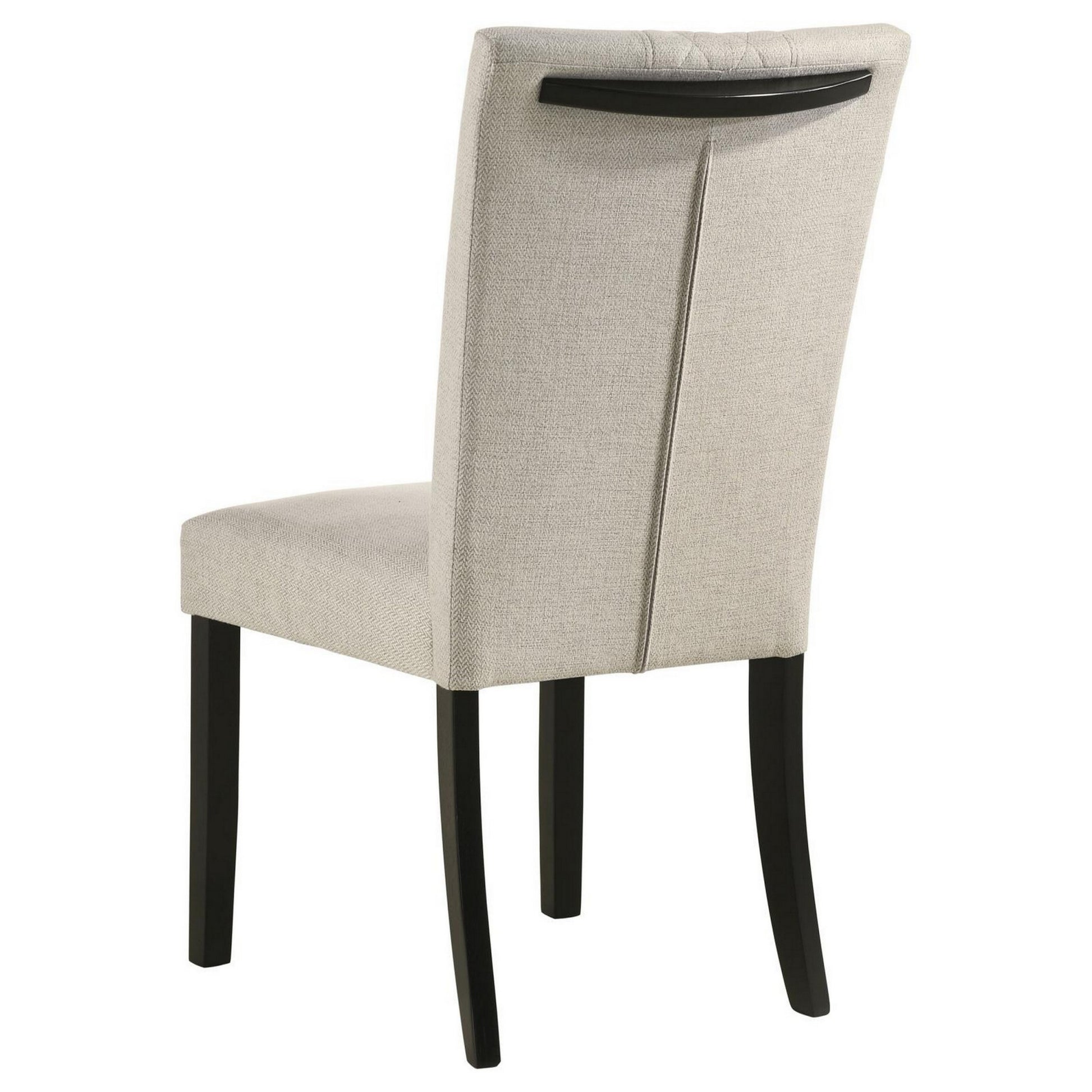 Mira 25 Inch Dining Chairs, Set Of 2, Parson Style, Flared Back, Beige Beige Black Wood