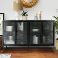 Stylish 4 Door Tempered Glass Cabinet With 4 Glass Doors Adjustable Shelf And Feet Anti Tip Dust Free Fluted Glass Kitchen Credenza Black Black Tempered Glass Sheet Metal Plastic