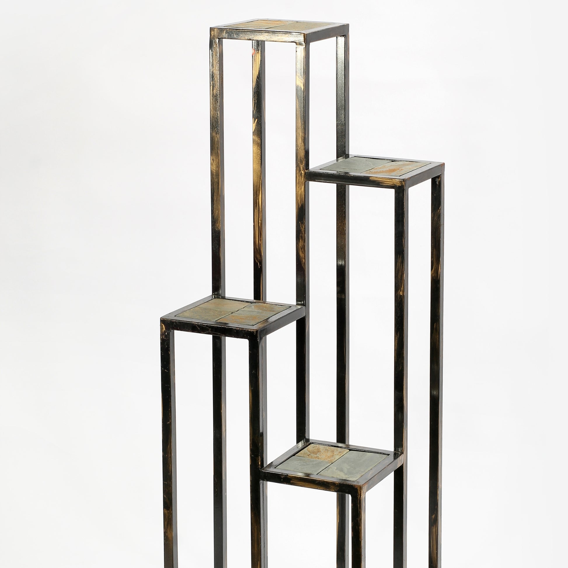 47.25" 4 Tier Gray Stone Slab Black Gold Cast Metal Plant Stand Multicolor Metal
