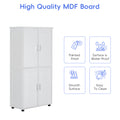 Tall And Wide Bathroom Floor Storage Cabinet, Bathroom Storage Unit, Freestanding Cabinet With 4 Doors, Adjustable Shelves, White White Mdf