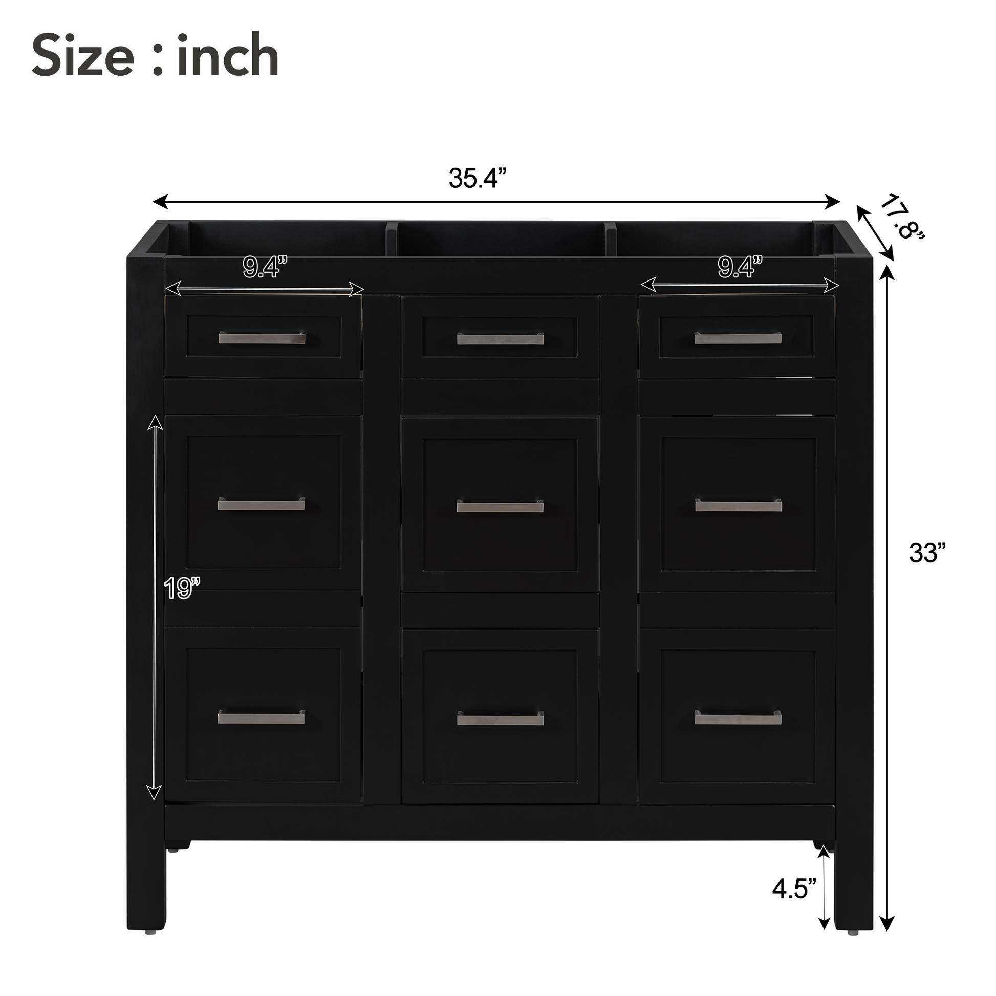 Cabinet Only 36" Black Bathroom Vanity Sink Not Included Black Solid Wood Mdf