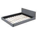Queen Size Velvet Upholstered Platform Bed, With Luxurious Diamond Grid Headboard,Gray Queen Gray Plywood