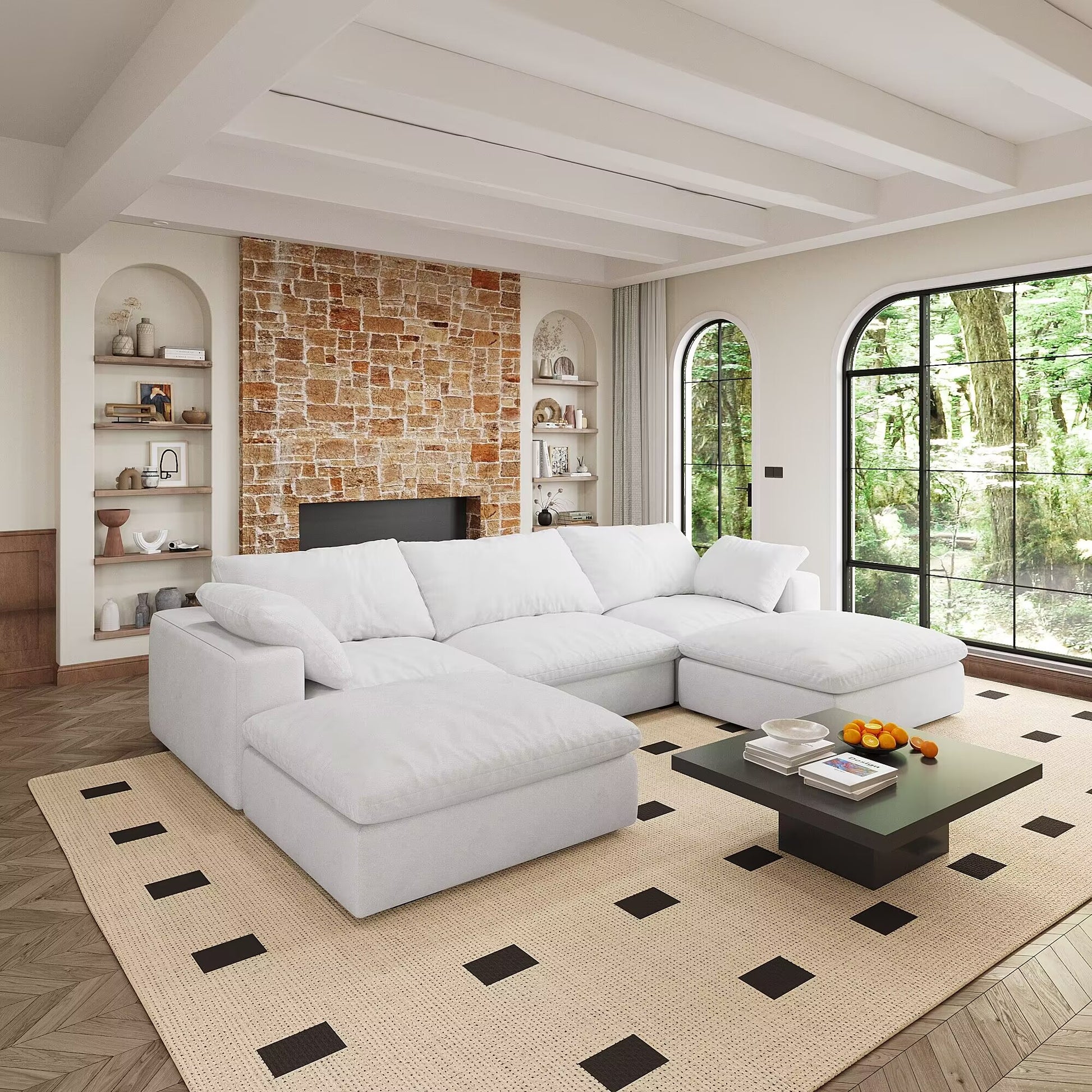 Large Size Modular Cloud Sofa 5 Seats Down Sofa Bed Apartment Living Room Sofa 3Seaters 2Ottoman White Down Filling 5 Seat