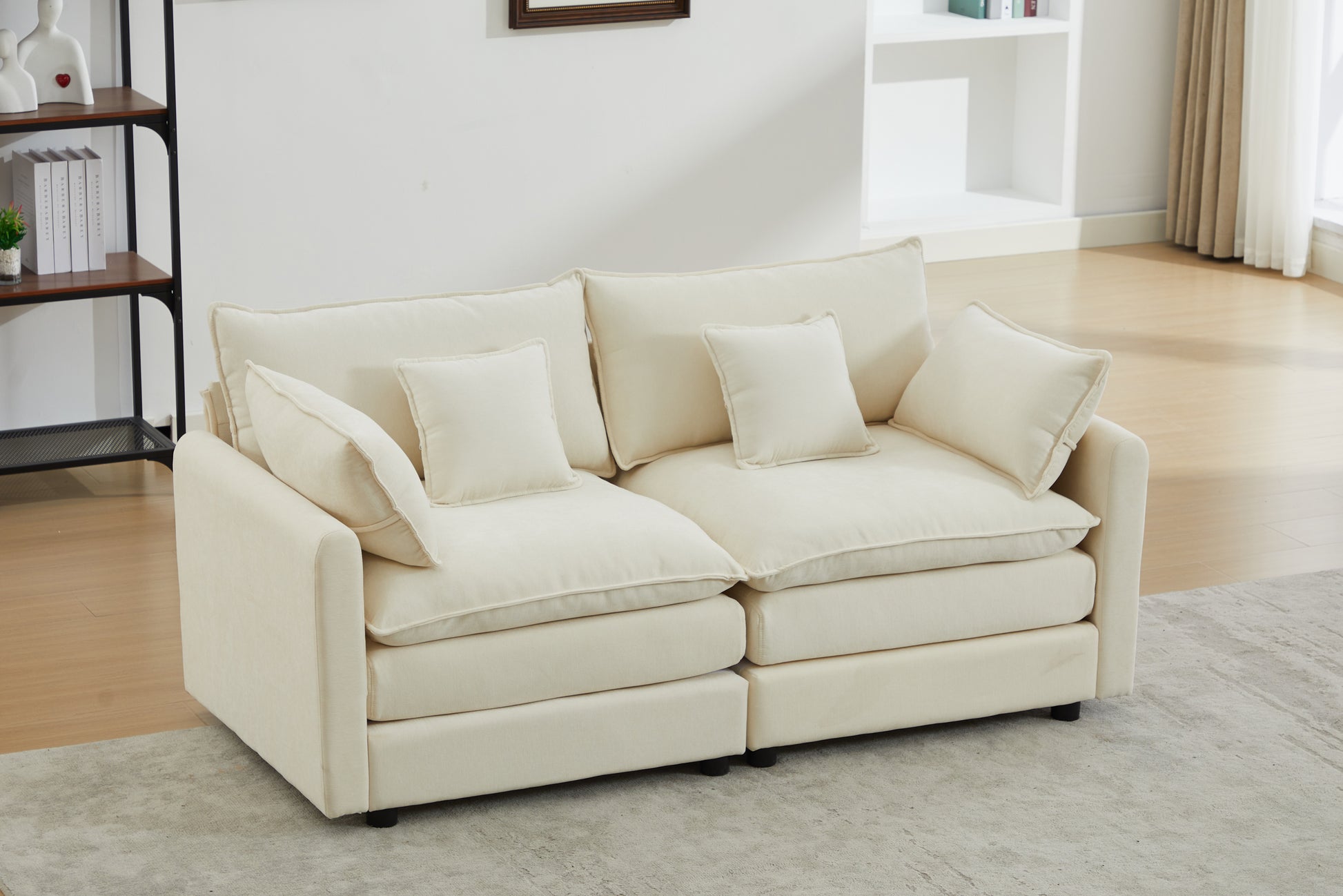 Modular Sectional Sofa, 2 Seater Sofa, Modern L Shaped Sofa For Living Room Bedroom Apartment White Chenille 2 Seat