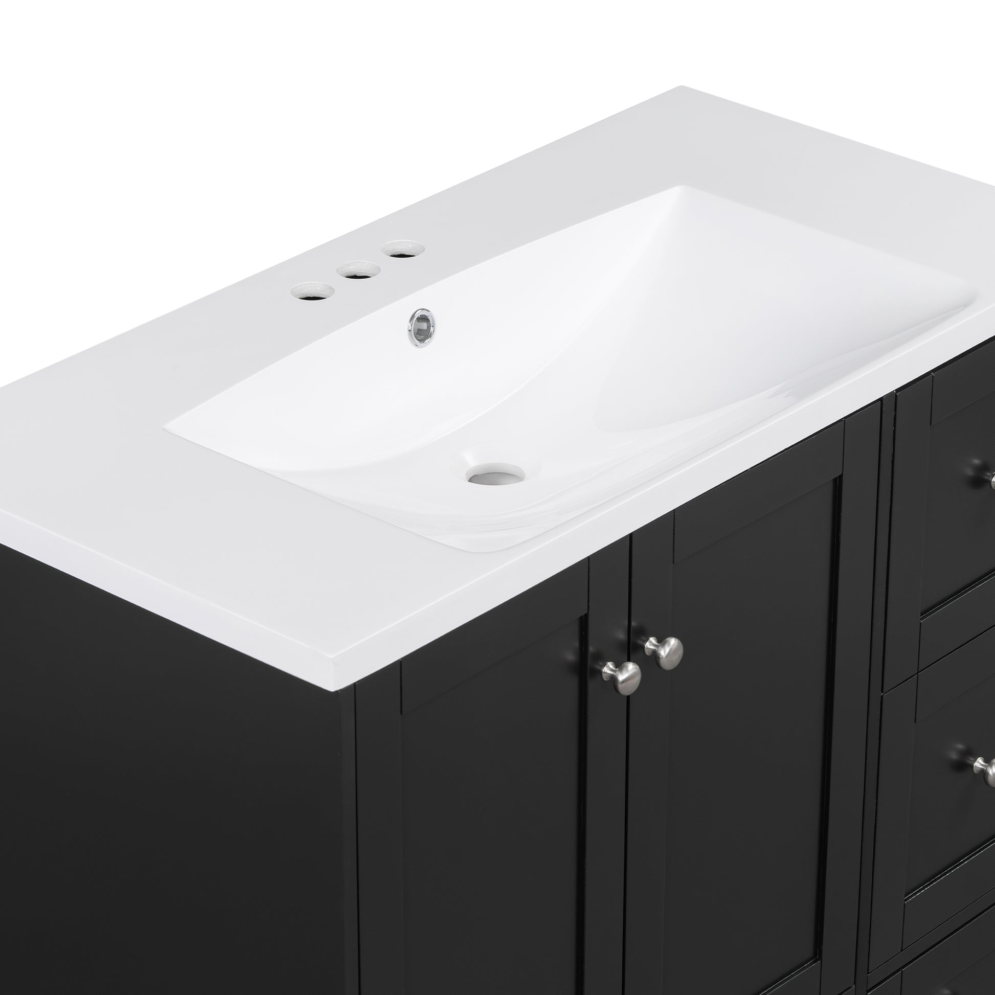 36 Inch Modern Bathroom Vanity With Usb Charging, Two Doors And Three Drawers Bathroom Storage Vanity Cabinet, Small Bathroom Vanity Cabinet With Single Sinkblack Faucets Not Included Black Bathroom Modern Solid Wood Mdf Resin