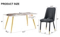 Table And Chair Set.Modern Minimalist Dining Table. White Imitation Marble Pattern Sintered Stone Desktop With Golden Metal Legs.Paried With 4 Comfortable Chairs With Pu Seats And Black Metal Legs.