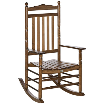 Outsunny Traditional Wooden High Back Rocking Chair For Porch, Indoor Outdoor, Brown Brown Wood