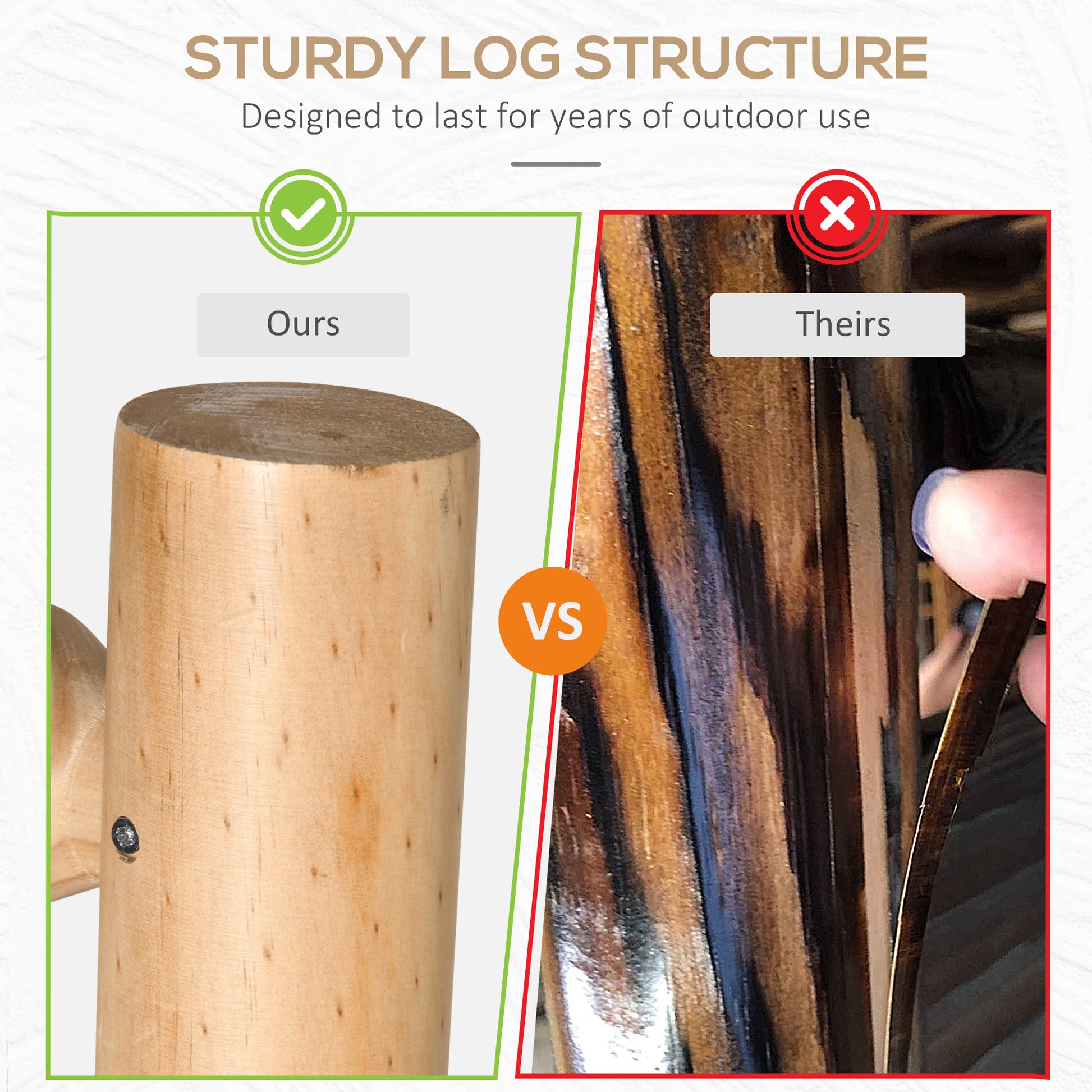 Outsunny 2 Person Wood Rocking Chair With Log Design, Heavy Duty Loveseat With Wide Curved Seats For Patio, Backyard, Garden, Natural Natural Wood Wood