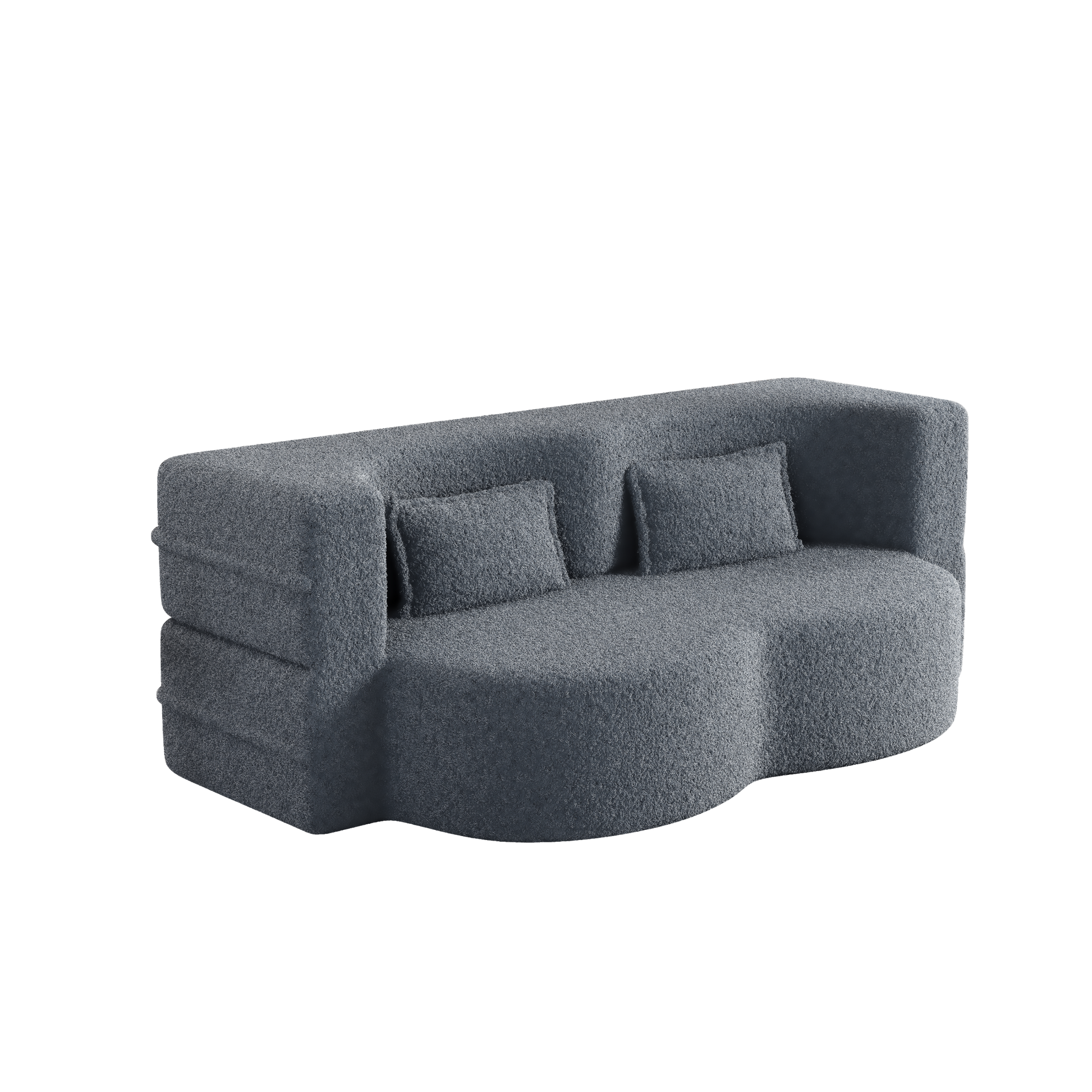 Modern Floor Sofa With 2 Pillows,Convertible Teddy Fabric Foam Filled Sleeper Sofa Bed,15" Full Size Folding Mattress For Living Room, Guest Bed, Playroom,No Assembly Required.Grey Grey Foam Spring 2 Seat