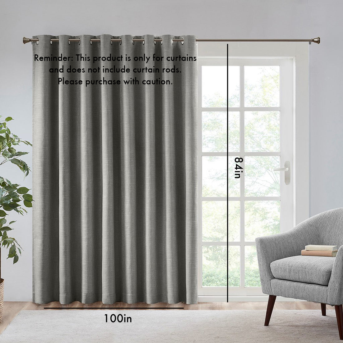 Printed Heathered Blackout Window Patio Panel Grey Polyester