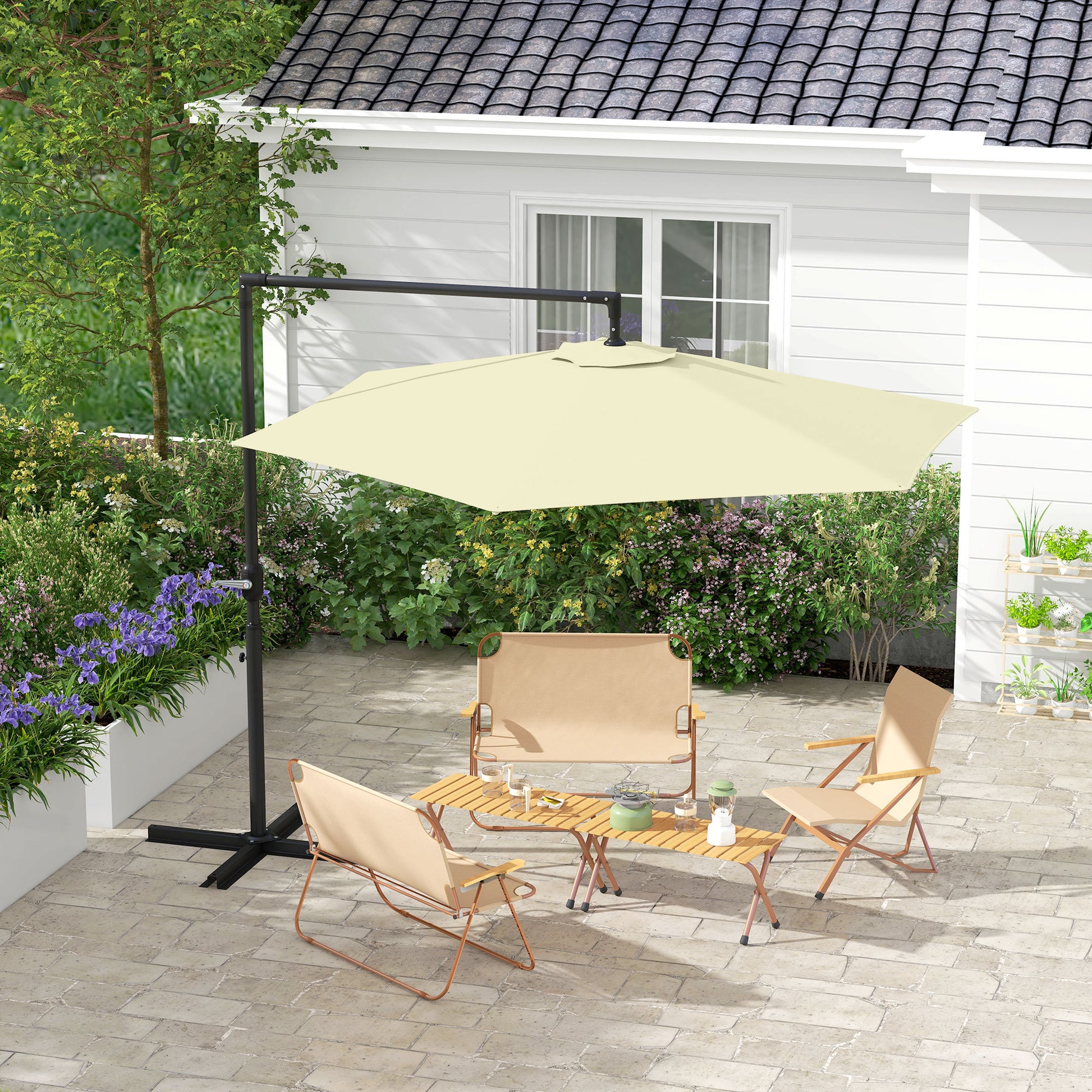 crank offset patio umbrella Outsunny 9.5Ft Cantilever Patio Umbrella With Crank, Cross Base And Ai