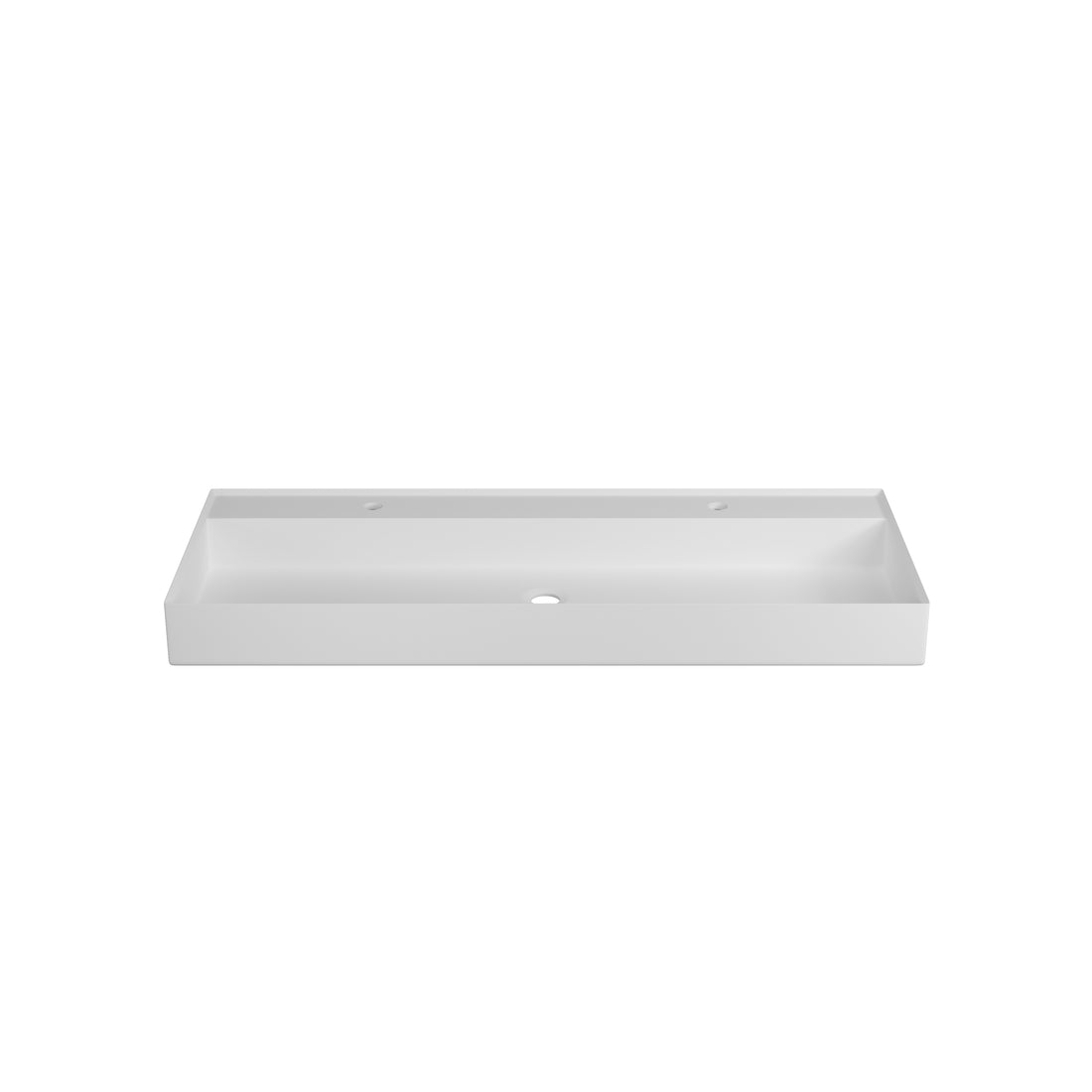 Double Faucet Hole Solid Surface Basin - White