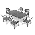 Cushions In Random Colors 7 Piece Set Of Cast Aluminum Patio Furniture With Cushions Yes Dining Set Black Seats 6 Rust Resistant Frame Water Resistant Cushion Garden & Outdoor Complete Patio Sets Aluminium