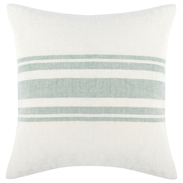 22 Inch Square Linen Accent Throw Pillow, Stripe Design, Eucalyptus, White White Green Wood