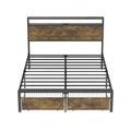 Full Bed Frame With Led Lights And Charging Station Robust Metal Wood Construction, Rustic Wood Platform Bed Frame With 2 Drawers, No Box Spring Needed, Noise Free, Vintage Brown, Easy Assemble Box Spring Not Required Full Black Brown Metal Brown Bedroom