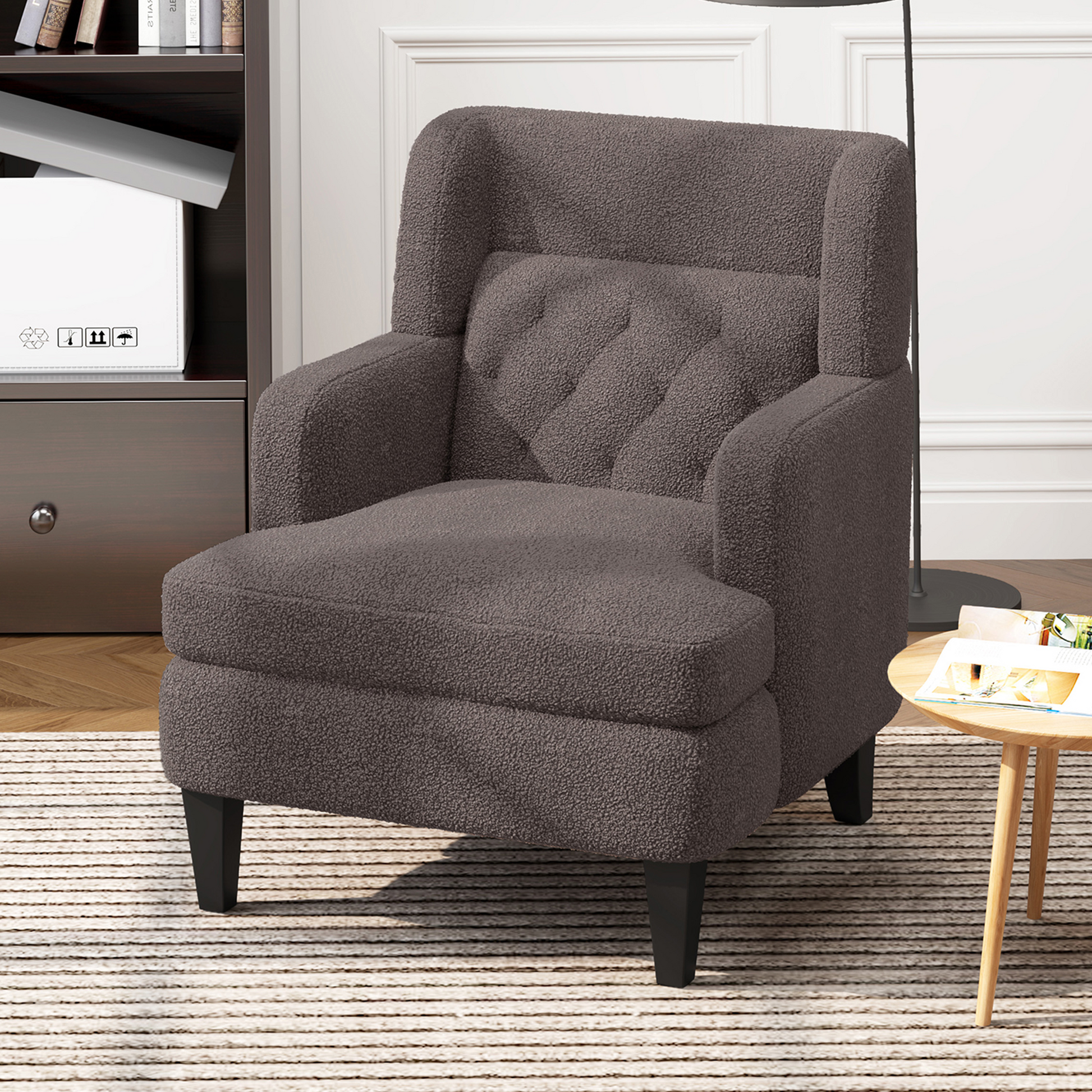 Upholstered Accent Chair Tufted Armchair For Living Room And Bedroom, Russet Brown Brown Birch Foam Teddy