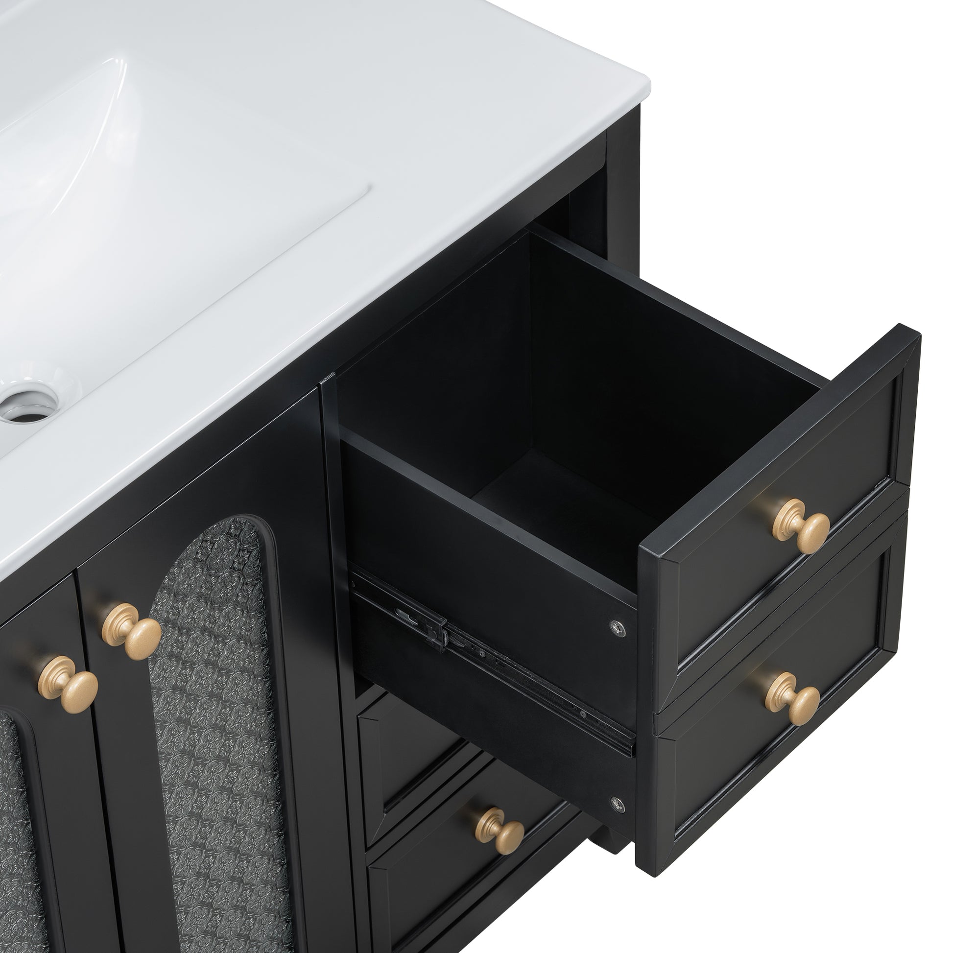 36 Inch Bathroom Vanity With Two Soft Close Doors, Adjustable Shelves And Three Soft Close Drawers Black Bathroom Solid Wood Mdf