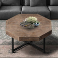 Wood Octagonal Vintage Patchwork Craft Farmhouse 30 Inch Wooden Table Top Cross Metal Legs Coffee Table For Living Room Antique Brown Antique Brown Primary Living Space Floor Mount Coffee & End Tables Mdf Mdf