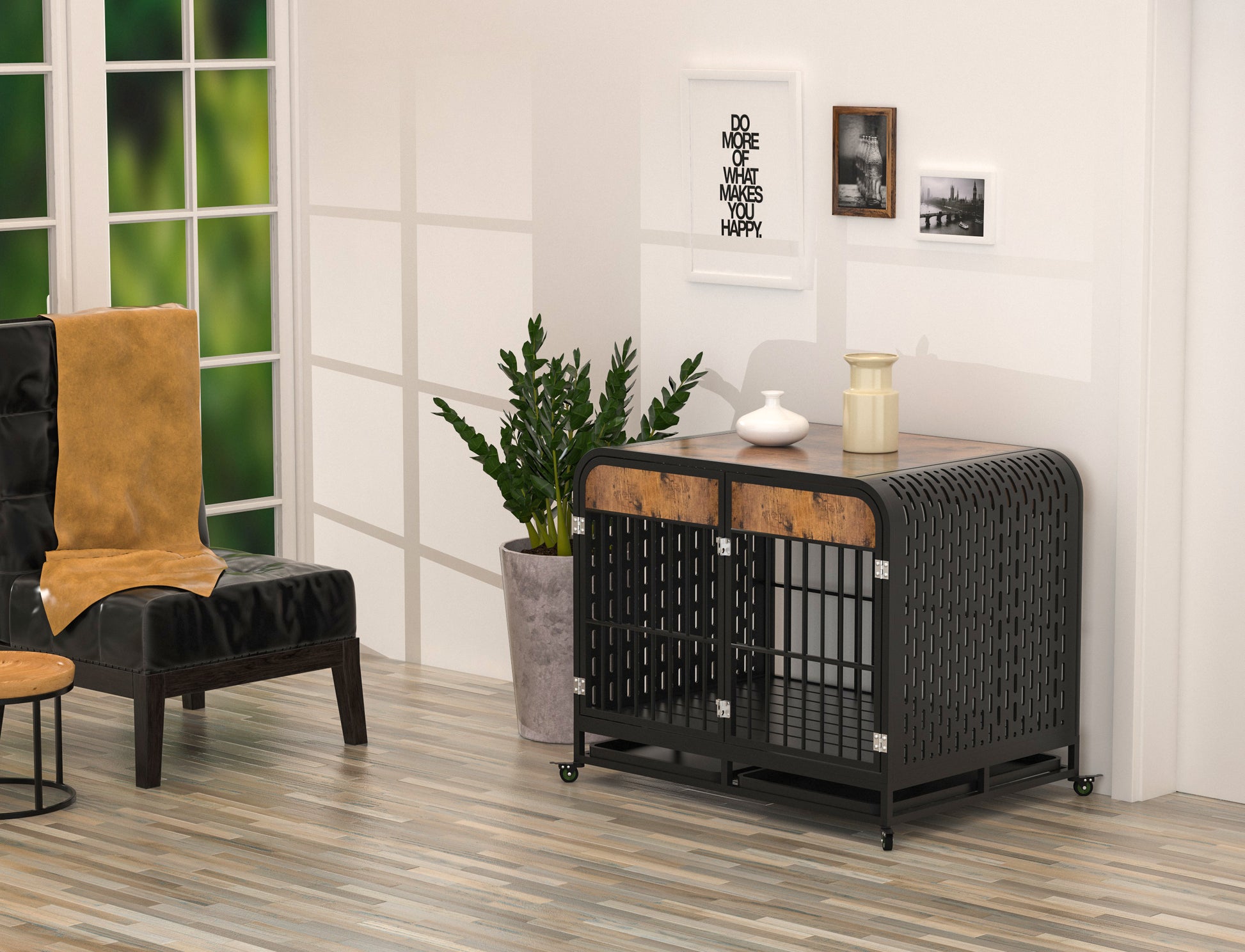 Heavy Duty Dog Crate Furniture Wooden Table Pet Dog Cage Kennel House Indoor Side End Table Decor With Removable Trays And Lockable Wheels For Medium And Large Dogs 42" Brown Brown Outdoor Kennel Large 41 70 Lbs Mdf Steel