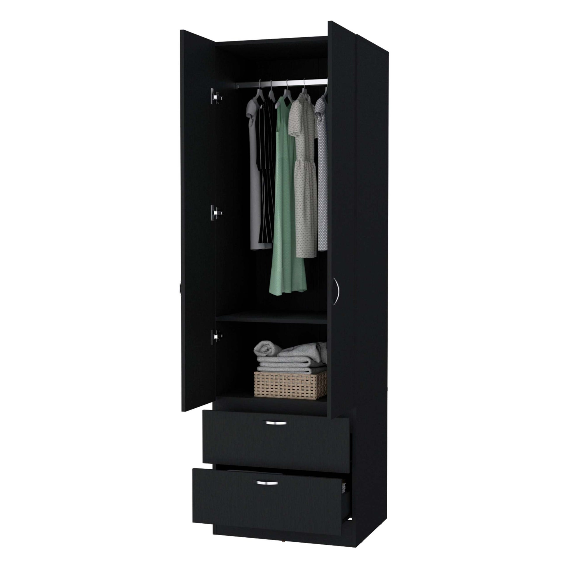 Black 2 Door 2 Drawer Wardrobe Black Bedroom Melamine