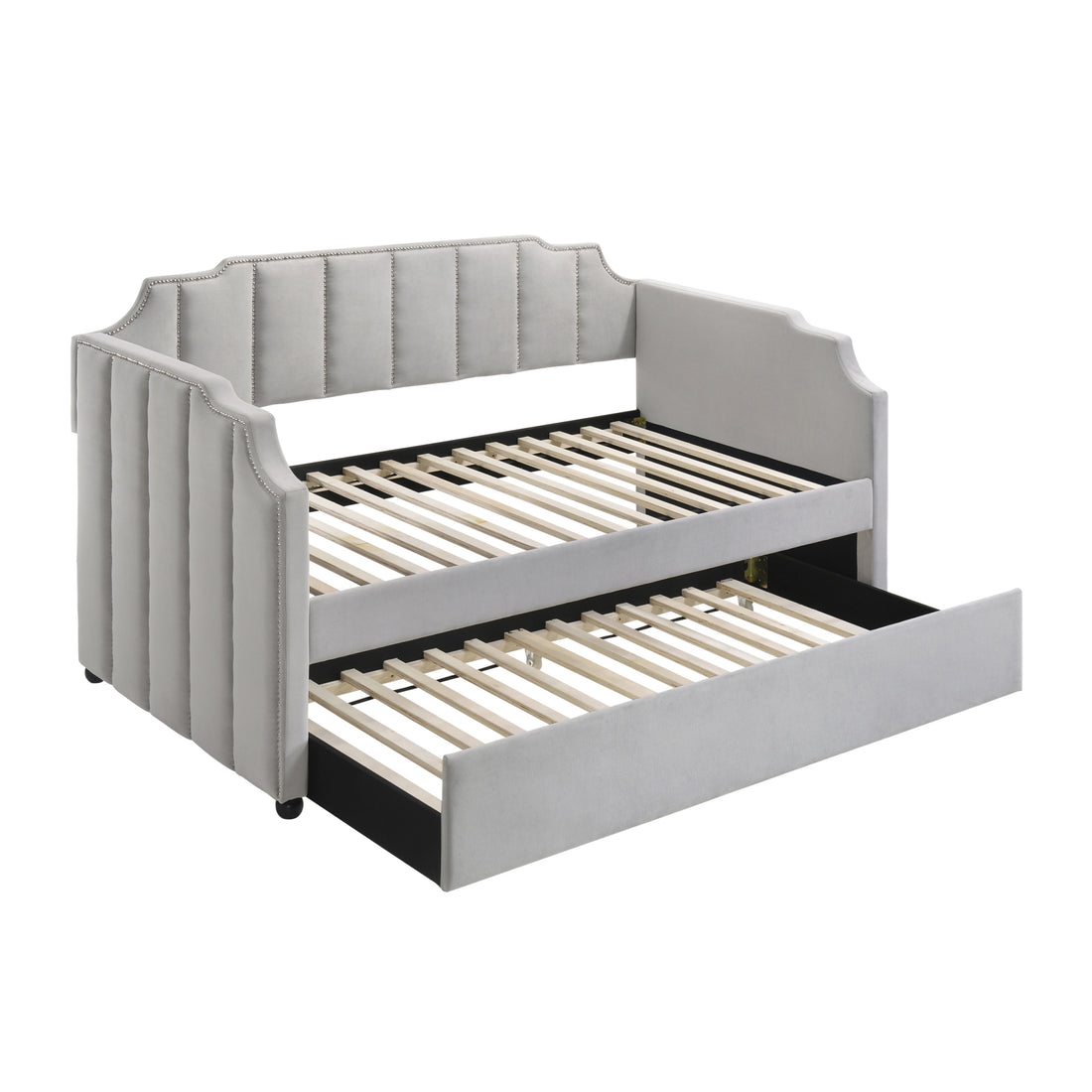 Dove Grey Tufted Back Twin Daybed With Trundle Box Spring Not Required Twin Grey Wood Gray Traditional Velvet