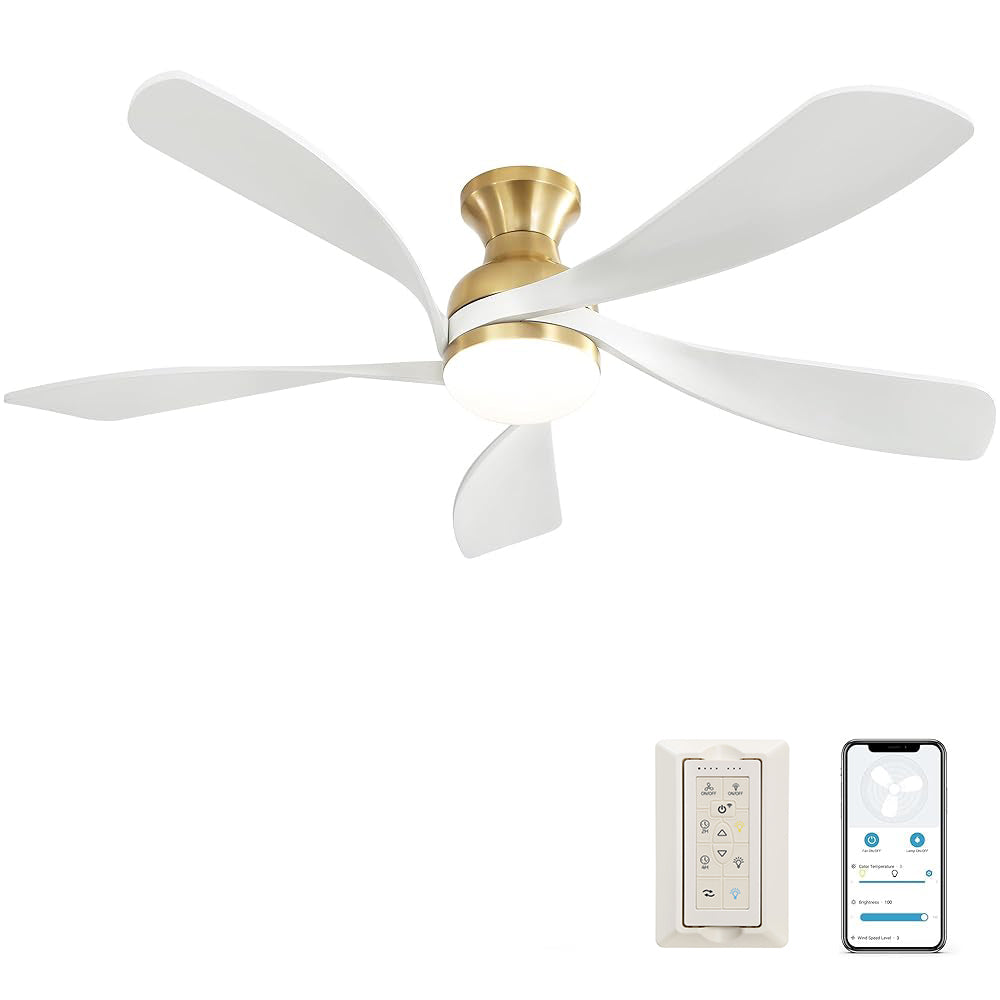 52 Inch Ceiling Fan With Dimmable 3 Colors Led Light Reversible Noiseless Dc Motor Smart App Remote Control Gold Metal & Wood