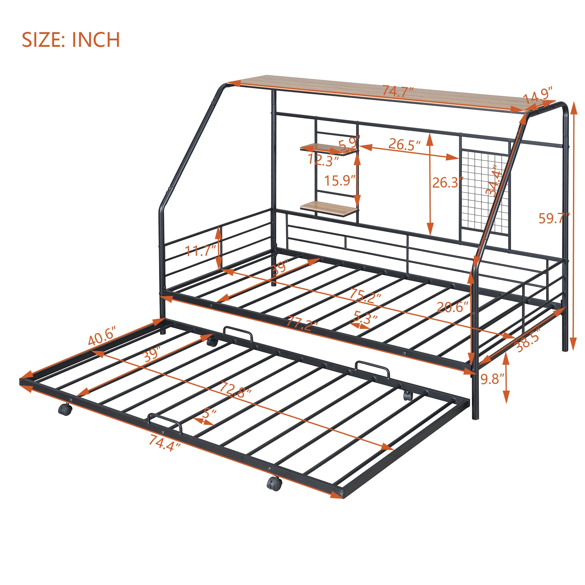 Twin Size Metal House Bed With Trundle, Black Twin Black Metal