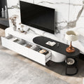 67.7'' 76.4'' Modern Extendable Tv Stand For Tvs Up To 75 Inches, Entertainment Center Media Console With 3 Drawers, Metal Adjustable Legs For Living Room White Black 70 79 Inches Particle Board Mdf