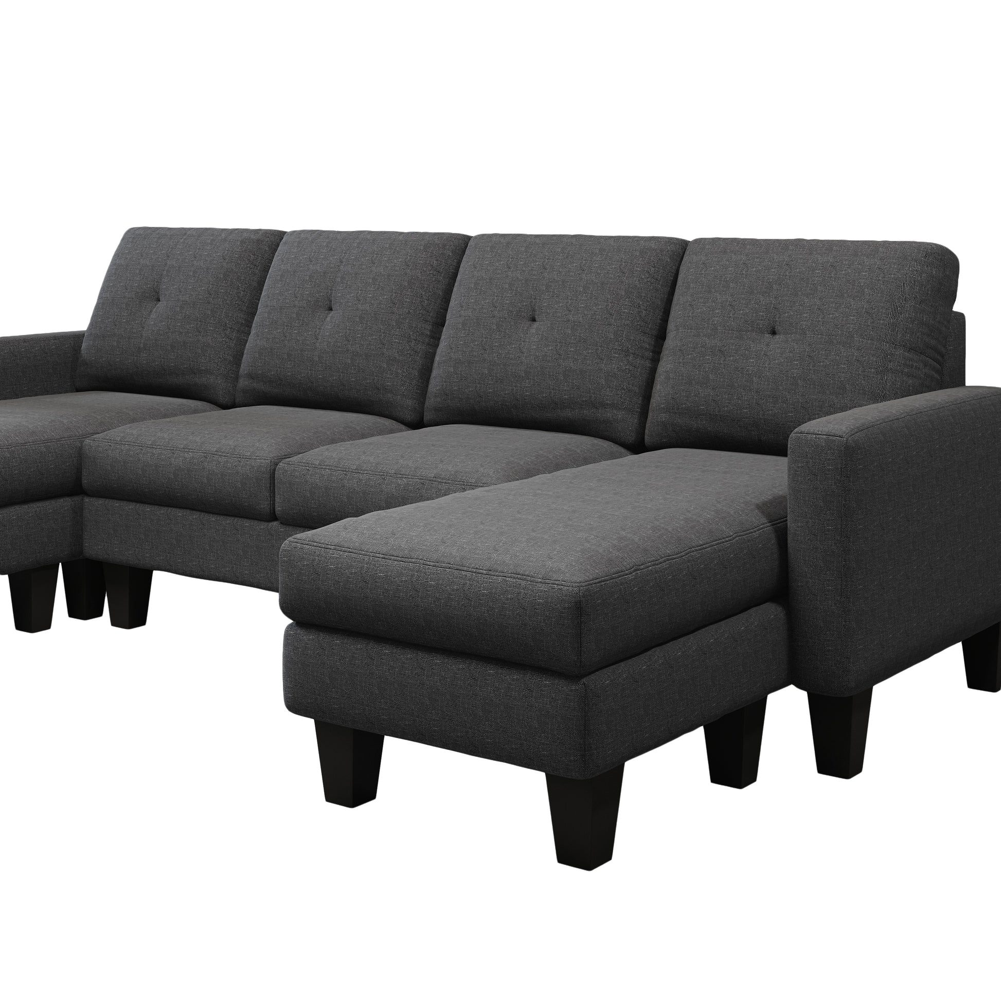 U Shaped Sofa Coch 4 Seat Sofa With Chaise Polyester Fabric For Living Room Apartment Office Dark Grey Dark Grey Linen Wood Primary Living Space Soft Eucalyptus Foam Linen 4 Seat