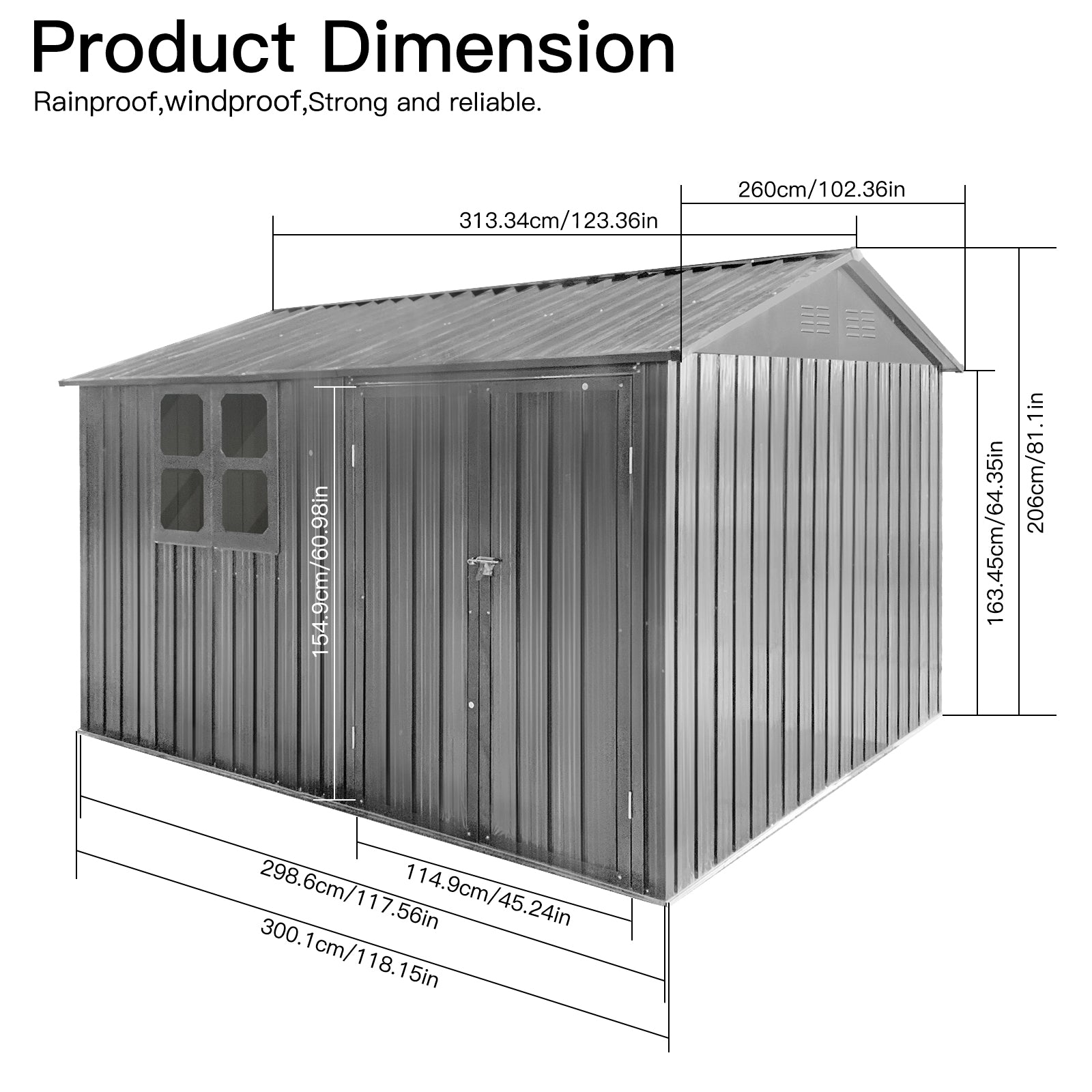 Metal Garden Sheds 10Ftx8Ft Outdoor Grey With Window Grey Metal