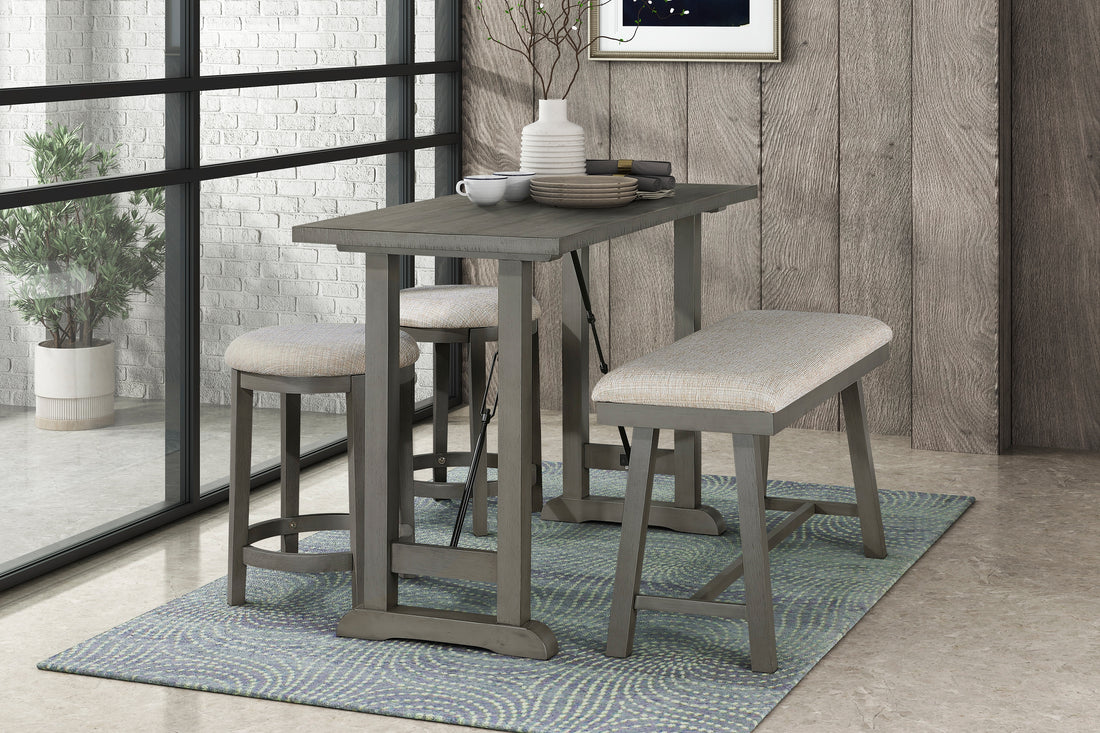 4Pc Counter Height Dining Set Light Gray Finish Counter Height Table With Bench 2X Stools Foam Cushioned Seats Kitchen Dining Breakfast Furniture Wood Light Gray Seats 4 Dining Room 54 Inches