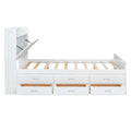 Full Size Wooden Bed With Storage Headboard With Outlets, Extendable Bed With Twin Size Trundle With Three Storage Drawers,White Full White Wood