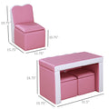 Qaba Kids Sofa Set 2 In 1 Multi Functional Toddler Table Chair Set 2 Seat Couch Storage Box Soft Sturdy Pink Pink Plastic