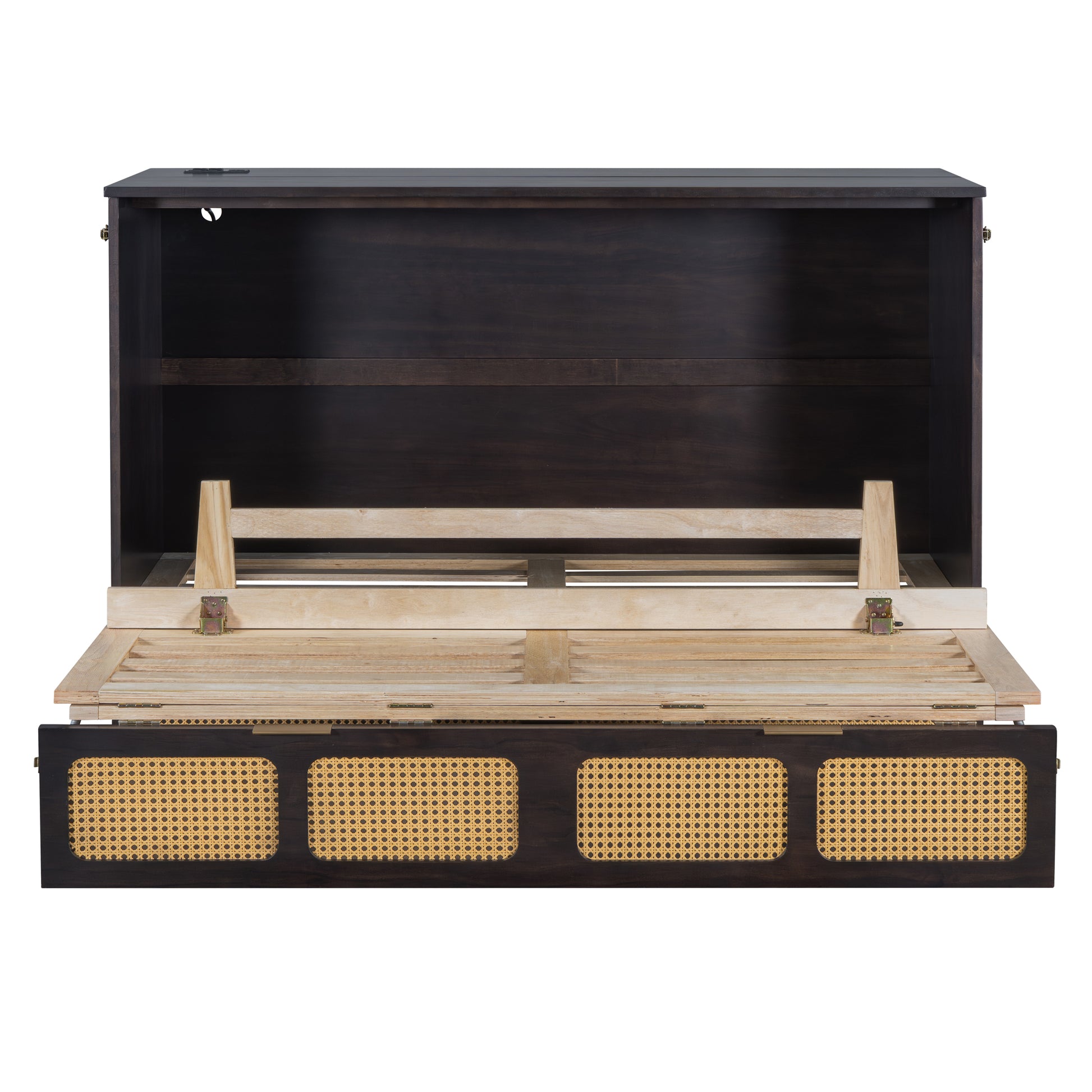 Queen Murphy Bed With Large Drawers,Espresso Queen Espresso Plywood