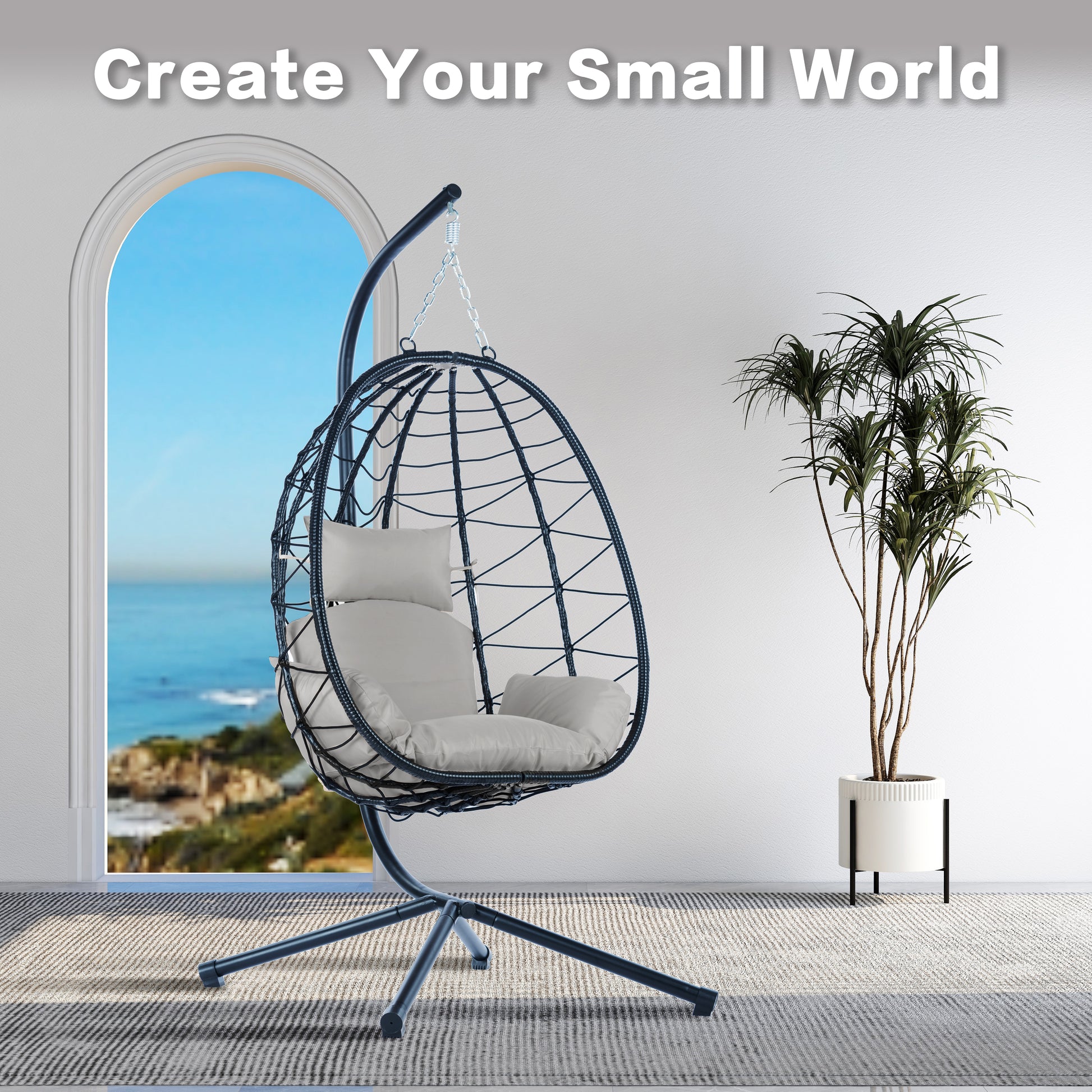 Egg Chair With Stand Indoor Outdoor Swing Chair Patio Wicker Hanging Egg Chair Hanging Basket Chair Hammock Chair With Stand For Bedroom Living Room Balcony Yes Sectional Light Gray Water Resistant
