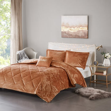 4 Pcs Velvet Comforter Set With Throw Pillow Full Queen Full Brown Polyester