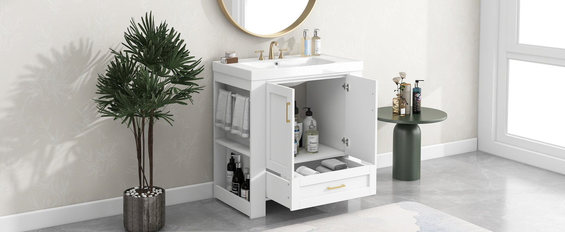 30'' Bathroom Vanity with Seperate Basin Sink, Modern 1-white-adjustable