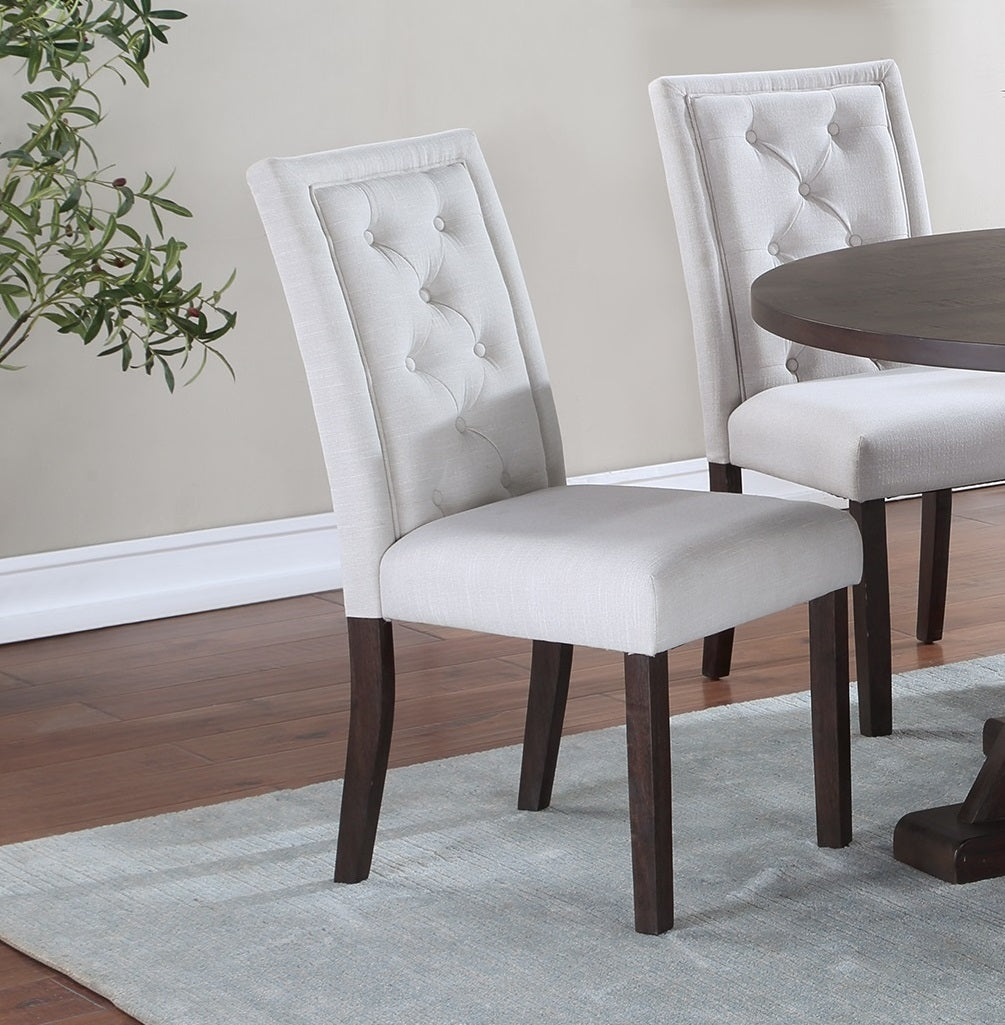 Modern Bone White Fabric 2Pc Side Chairs Tufted Back Upholstered Back Rustic Espresso Wooden Legs Dining Room Espresso White Espresso Dining Room Contemporary,Mid Century Modern,Modern Dining Chairs Tufted Back Set Of 2 Solid Wood